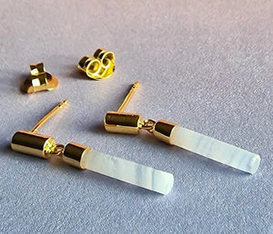 Gold Blue Lace Agate Drop Bar Earrings