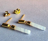 Gold Blue Lace Agate Drop Bar Earrings