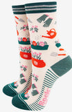 Women's Bamboo Socks - Cream/Green, Gardening Size 3-7 UK