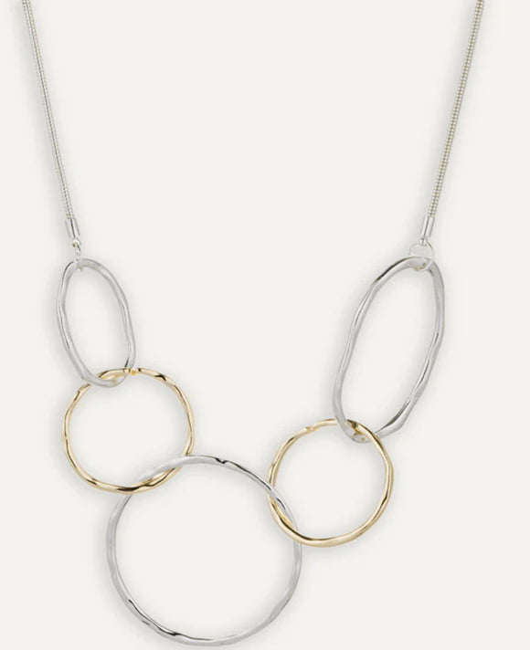 Geo Abstract Interlocking Circles Necklace In Silver & Gold-Tone