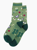 Garden Ladybird & Butterfly Bamboo Socks in Green, Size 3-7 UK