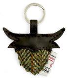 Harris Tweed Highland Coo Keyring in Country Green