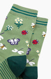 Garden Ladybird & Butterfly Bamboo Socks in Green, Size 3-7 UK