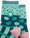 Frog Combed Cotton Pattern Embroidered Socks in Mint Green