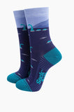 Loch Ness Monster Bamboo Socks in Blue Sizes 3-7 UK