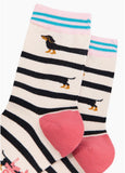 Winding Sausage Dog Bamboo Socks in Cream Size 3-7 UK