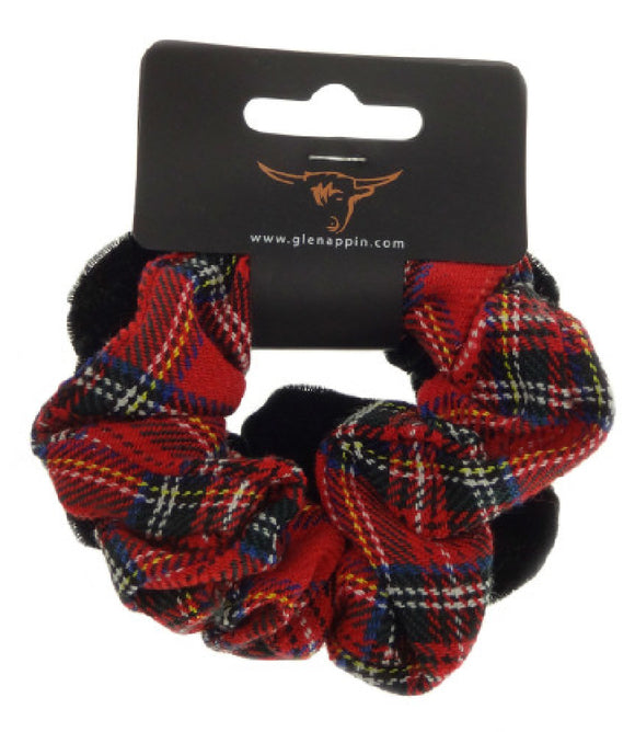 Pack of 2 Scrunchies (1 x Red Tartan, 1 x Plain Black)