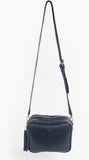 Navy Blue Double Zip Vegan Leather Camera Bag