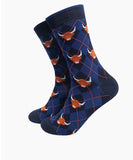 Highland Cow Argyle Men's Bamboo Socks in Navy Blue Sizes 7-11 UK