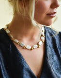 Arran Bay Keshi Pearl & 18k Plate Steel Nuggets Necklace