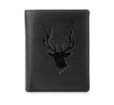 Medford Mini Wallet, Black Leather Stag Head, Tweed Trim