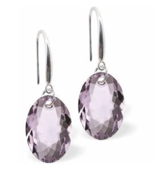 Austrian Crystal Multi Faceted Oval Elliptic Drop Earrings in Amethyst Purple