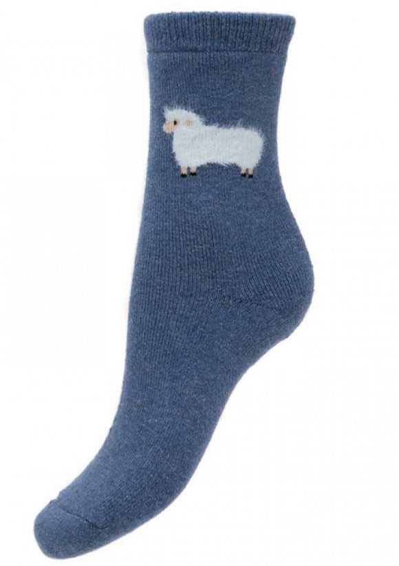 Blue Wool Blend Socks With Fluffy Sheep (4-7)