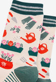 Women's Bamboo Socks - Cream/Green, Gardening Size 3-7 UK