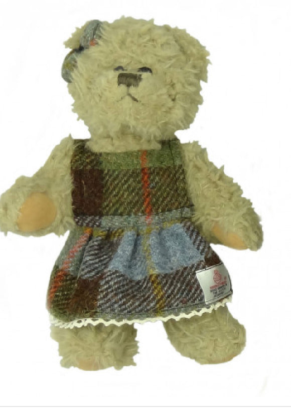 25cm Girl Teddy Bear with Harris Tweed Clothing in MacLeod Tartan