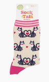 Women's Bamboo Socks - Cream, Cats Love Heart Tails Size 3-7 UK
