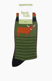 Highland Cow Striped Bamboo Socks in Green Sizes 7-11 UK