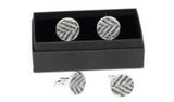 Harris Tweed Cufflinks in Gray Herringbone, Handmade Sterling Silver Design, Created By The Ridleys