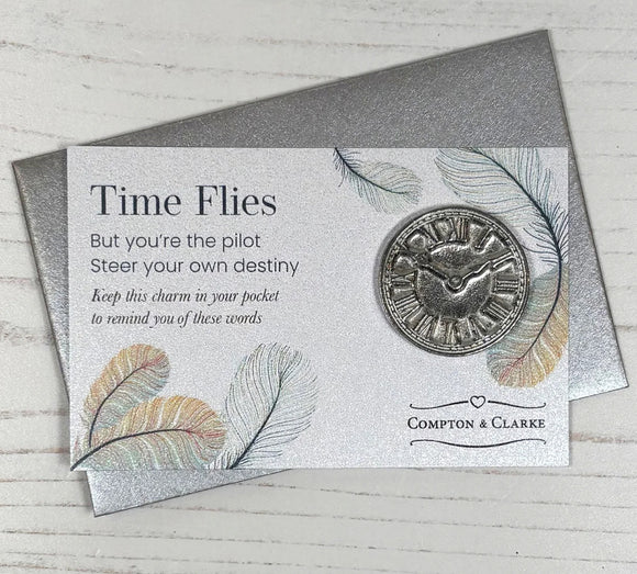 Carded Pocket Charm - Time Flies