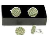 Harris Tweed Cufflinks in Green Herringbone, Handmade Sterling Silver Design, Created By The Ridleys