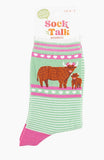 Women's Bamboo Socks - Green, Highland Cow and Calf