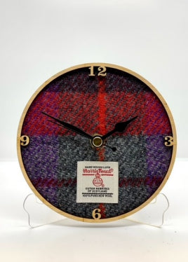 Small Harris Tweed Clock, Pink With Black Hands