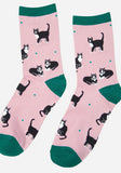 Women’s Cat Duo Print Bamboo Socks, Pink