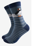 Men's Bamboo Socks - Teal, Puffin Stripe Size 7-11 UK