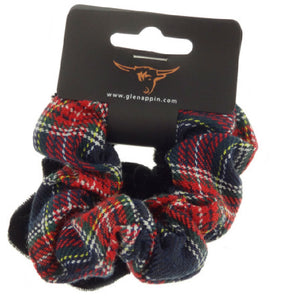 Pack of 2 Scrunchies (1 x Blue Tartan, 1 x Plain Black)