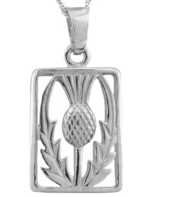 Scottish Thistle Silver Rectangle Pendant