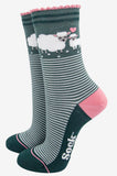 Women's Bamboo Socks - Green/Pink, Lambs Size 3-7 UK