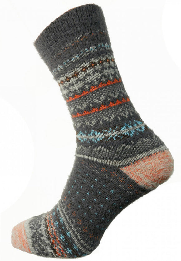 Dark Grey Patterned Wool Socks, Size 7-11