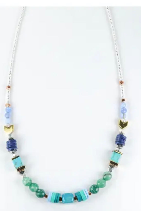 Arran Bay Turquoise Agate, Jasper Stone, Hematite Necklace