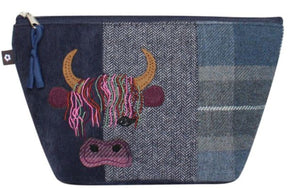 Tweed Applique Cow Makeup Bag