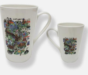 Boxed Set Of 2 Couthie "Scotland Mapped Out" Conical China Mugs