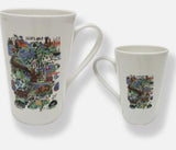 Boxed Set Of 2 Couthie "Scotland Mapped Out" Conical China Mugs