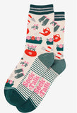 Women's Bamboo Socks - Cream/Green, Gardening Size 3-7 UK