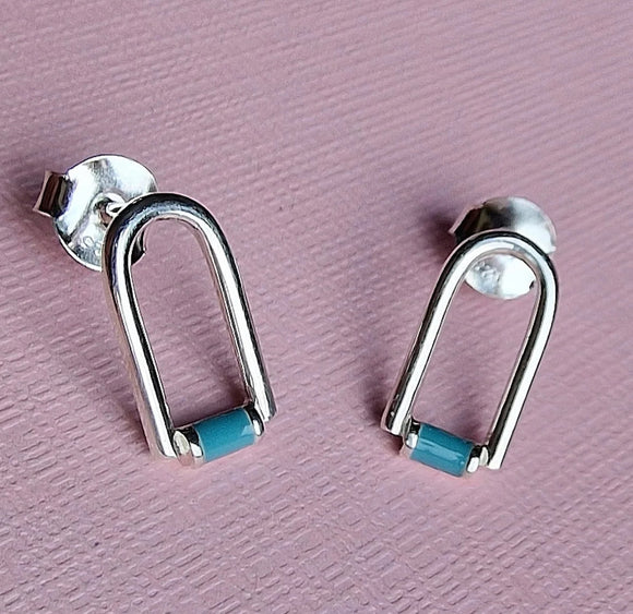 Silver Contemporary Enamel Arch Stud Earrings
