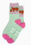 Women's Bamboo Socks - Green, Highland Cow and Calf