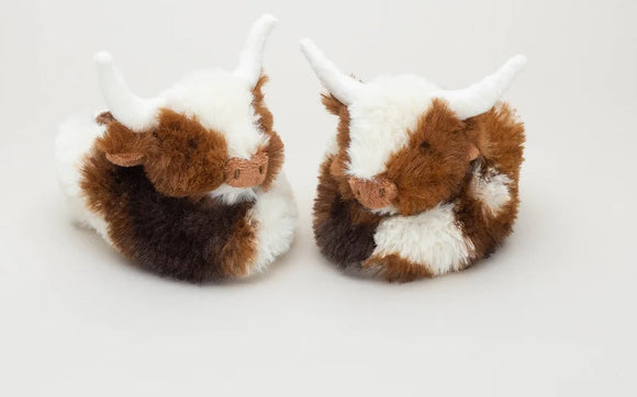 Texas Longhorn Cow Baby Slippers Cream Brown