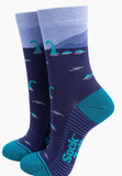 Loch Ness Monster Bamboo Socks in Blue Sizes 3-7 UK