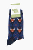 Highland Cow Argyle Men's Bamboo Socks in Navy Blue Sizes 7-11 UK