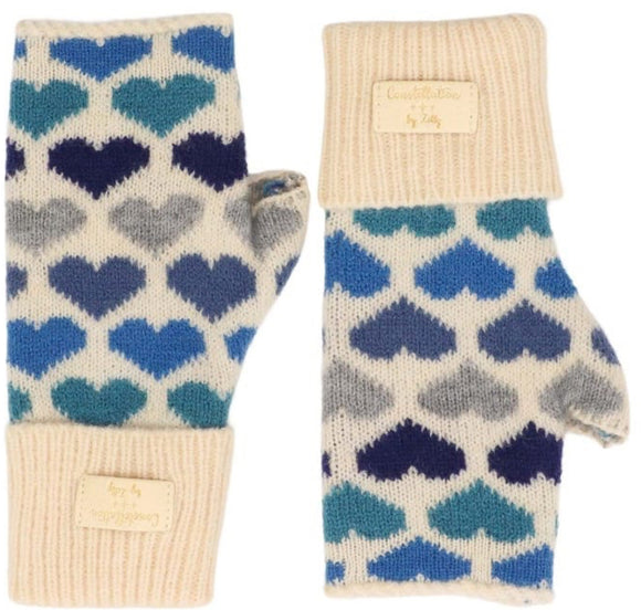 Gloves Fingerless Hearts, Blue