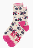 Women's Bamboo Socks - Cream, Cats Love Heart Tails Size 3-7 UK