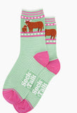 Women's Bamboo Socks - Green, Highland Cow and Calf