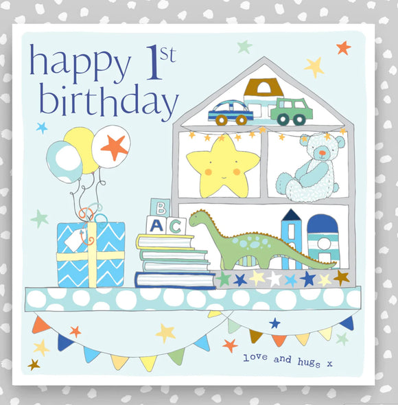 Happy 1st Birthday Card - Blue