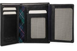 Medford Mini Wallet, Black Leather Stag Head, Tweed Trim