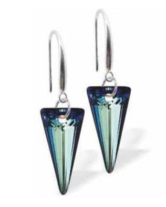 Austrian Crystal Spike Drop Earrings in Bermuda Blue with Rhodium Plated Earwires