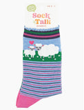 Women's Bamboo Socks - Blue, Sheep and Lamb, Size 3-7 UK