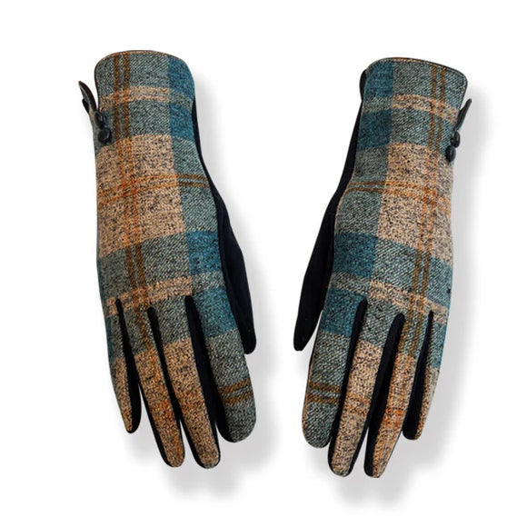Blue Check Gloves with Button